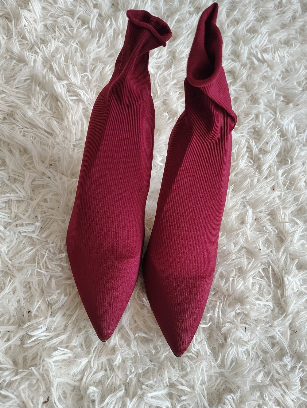 Women's Burgundy Knit Pointed Toe Sock Boots